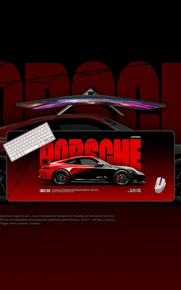 Porsche GT3 Mousepad large desk mat with Porsche 911 GT3 artwork for gaming, office and study setup in Pakistan