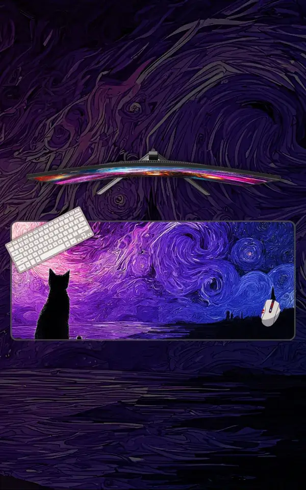 Purry Purry Night Mousepad featuring Purry Purry Night artwork on a premium large desk mat in Pakistan