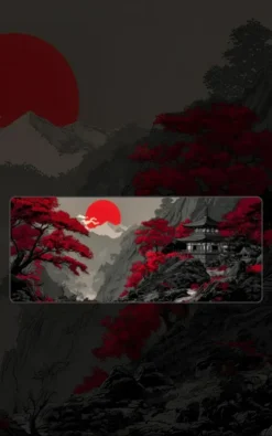 Red Sun Pagoda Mousepad featuring Red Sun Pagoda artwork on a premium large desk mat in Pakistan