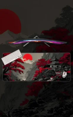 Red Sun Pagoda Mousepad featuring Red Sun Pagoda artwork on a premium large desk mat in Pakistan