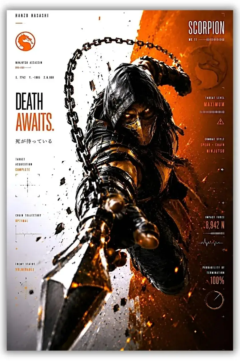 Mortal Kombat: Scorpion Metal Poster wall art in Pakistan